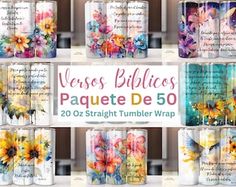 50 Plantillas Vaso 20oz Skinny PNG Cristianos | Diseños de Sublimación Versículos Bíblicos | Frases de Fe Descarga Digital