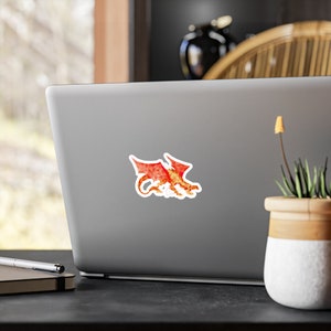 Geometric Dragon Vinyl Decal | Red and Orange Polygon Design with Constellation | Kiss-Cut Sticker