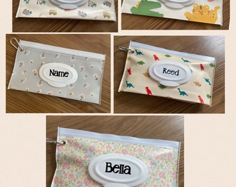 Personalisierter Babytücherhalter/Beutel. 5 Designs zur Auswahl. Geschenk zur Babyparty. Neulinge im Kindergarten. Neues Baby.