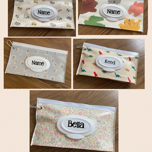 Personalised Baby Wipes Holder/Pouch 5 designs to choose from. Baby shower Gift. Nursery new starters. New Baby.