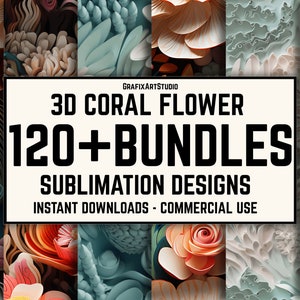 Coral Flower Tumbler Wraps: Colorful, Sublimation, Skinny Designs - Commercial Use