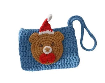 Crochet Christmas Bear Card Holder • Handmade Mini Wallet