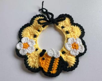 Handmade Crochet Bee Pet Collar | Cotton Knit Cat & Dog Collar