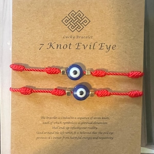 2 bracelets mauvais œil, bracelet fil rouge 7 nœuds, protection porte-bonheur, bracelet fil rouge réglable, bracelet à breloques fait main, cadeau maman