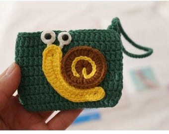 Crochet Snail Card Holder • Handmade Mini Wallet, Bag Charm