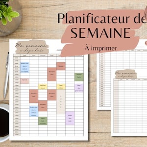 Könnte beinhalten: Druckbarer Wochenplaner auf Französisch mit dem Titel "Planificateur de SEMAINE" und dem Text "Ma semaine a chaque heure" in einer handschriftlichen Schriftart. Der Planer ist in Stunden von 7:00 Uhr bis 19:00 Uhr und in Wochentage unterteilt. Der Planer ist zum Ausdrucken und zum Planen von Terminen und Aufgaben gedacht.
