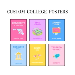 Custom College Posters | Set of 6 | Digital Download | Trendy Wall Decor| Bright and Colorful Prints for Wall | College Dorm Decor