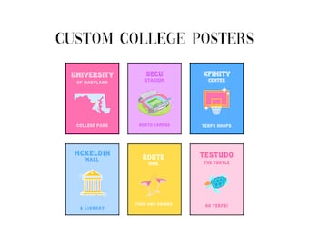 Custom College Posters | Set of 6 | Digital Download | Trendy Wall Decor| Bright and Colorful Prints for Wall | College Dorm Decor