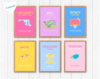 Custom College Posters | Set of 6 | Digital Download | Trendy Wall Decor| Bright and Colorful Prints for Wall | College Dorm Decor