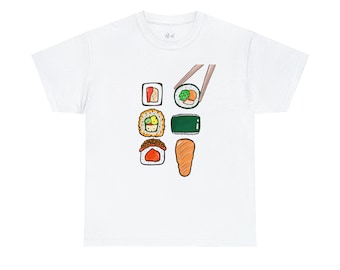 Sushi Love - Illustration Graphic Unisex T-Shirt | Foodie, Japanese, Japan, Anime, Asian Food / Kawaii, Cute, Ngiri Sushi Lover Gift Cuisine