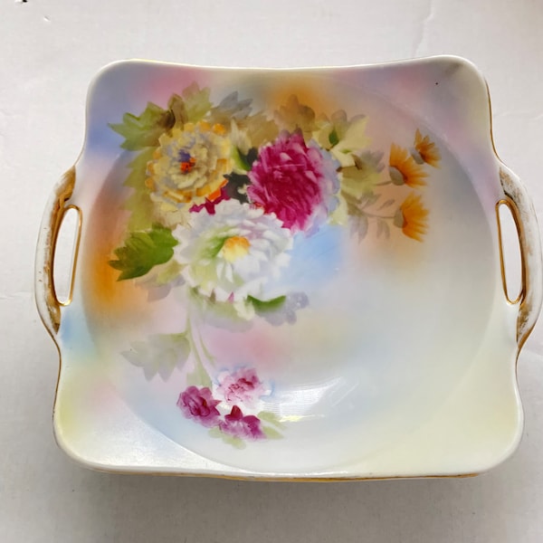 Noritake Hand Painted Dish with Gold Handles