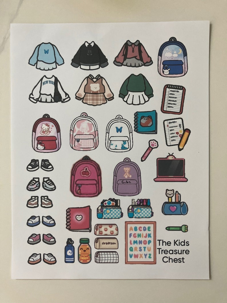 Toca Boca 3 pages paper 6 Skin Tones / School / Camp 6 dolls Hair, backpacks, shoes, accessories / printable / downloadable / Kids Play image 4
