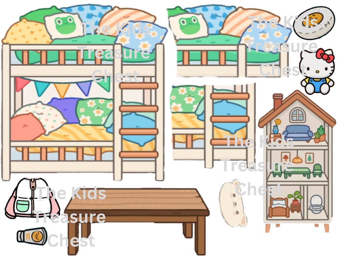 Inspired Toca Boca 2 Pages Paper Doll " Bedroom 2 " Furniture ...