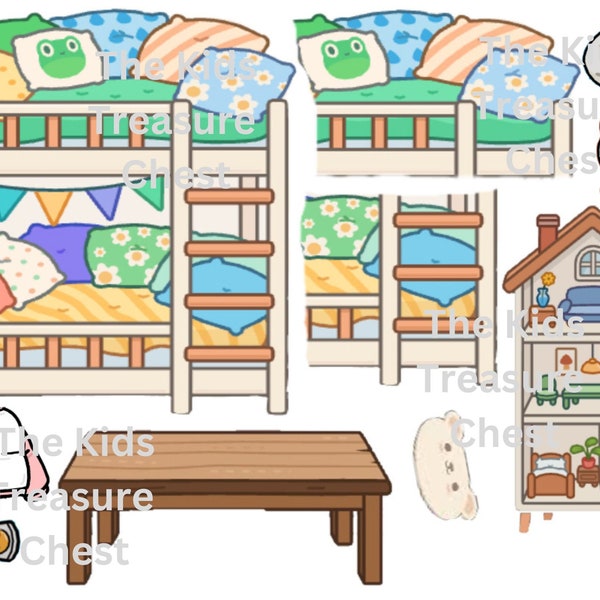 Inspired Toca Boca 2 pages paper doll " Bedroom 2 " furniture, background, and accessories / printable / downloadable / Kids Play