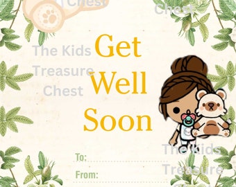 POSTCARD Toca Boca inspired "Get Well Soon" printable / downloadable