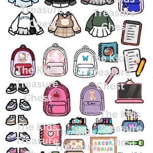 Toca Boca 3 pages paper 6 Skin Tones / School / Camp 6 dolls Hair, backpacks, shoes, accessories / printable / downloadable / Kids Play image 1