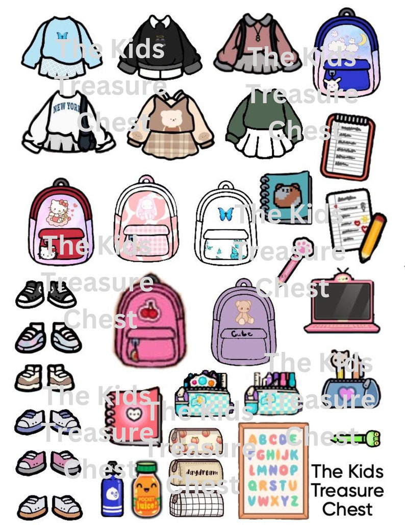 Toca Boca 3 pages paper 6 Skin Tones / School / Camp 6 dolls Hair, backpacks, shoes, accessories / printable / downloadable / Kids Play image 1