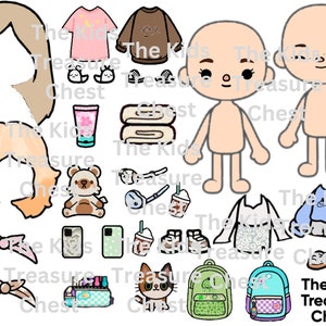 Inspired Toca Boca 3 pages paper &quot; SLEEPOVER 1 &quot; dolls, furniture, background, and accessories/ printable / downloadable / Kids Play