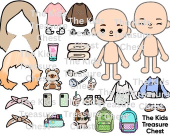 Inspired Toca Boca 3 pages paper &quot; SLEEPOVER 1 &quot; dolls, furniture, background, and accessories/ printable / downloadable / Kids Play