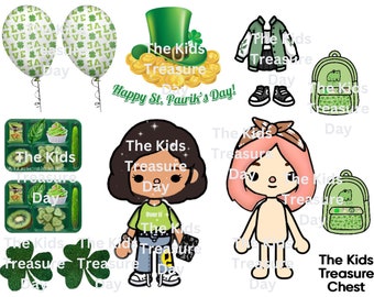 Toca Boca 2 pages paper " St. Patricks Day " / printable / downloadable / Kids Play