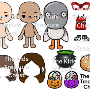 Inspired Toca Boca 6 pages paper " Halloween 2 " 2 dolls ,Hairs, clothes, shoes, accessories / printable / downloadable / Kids Play