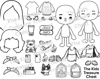 Toca Boca UNCOLORED 3 pages paper " SLEEPOVER 1 - B&W " dolls, furniture, background, and accessories/ printable / downloadable / Kids Play