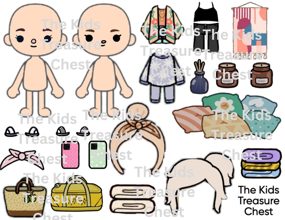 Inspired Toca Boca 3 Pages Paper YOGA 2 Dolls, 2 Hair Style, Bags, Shoes, Clothes, Mats