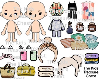 Toca Boca 3 pages paper " YOGA " 2 dolls, 2 Hair style, bags, shoes, clothes, mats, accessories / printable / downloadable / Kids Play