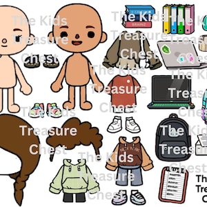 Inspiré de Toca Boca « Rentrée scolaire, frères et sœurs, amis / école / camp » poupée garçon-fille, cheveux, chaussures, accessoires / imprimable / téléchargeable / enfant