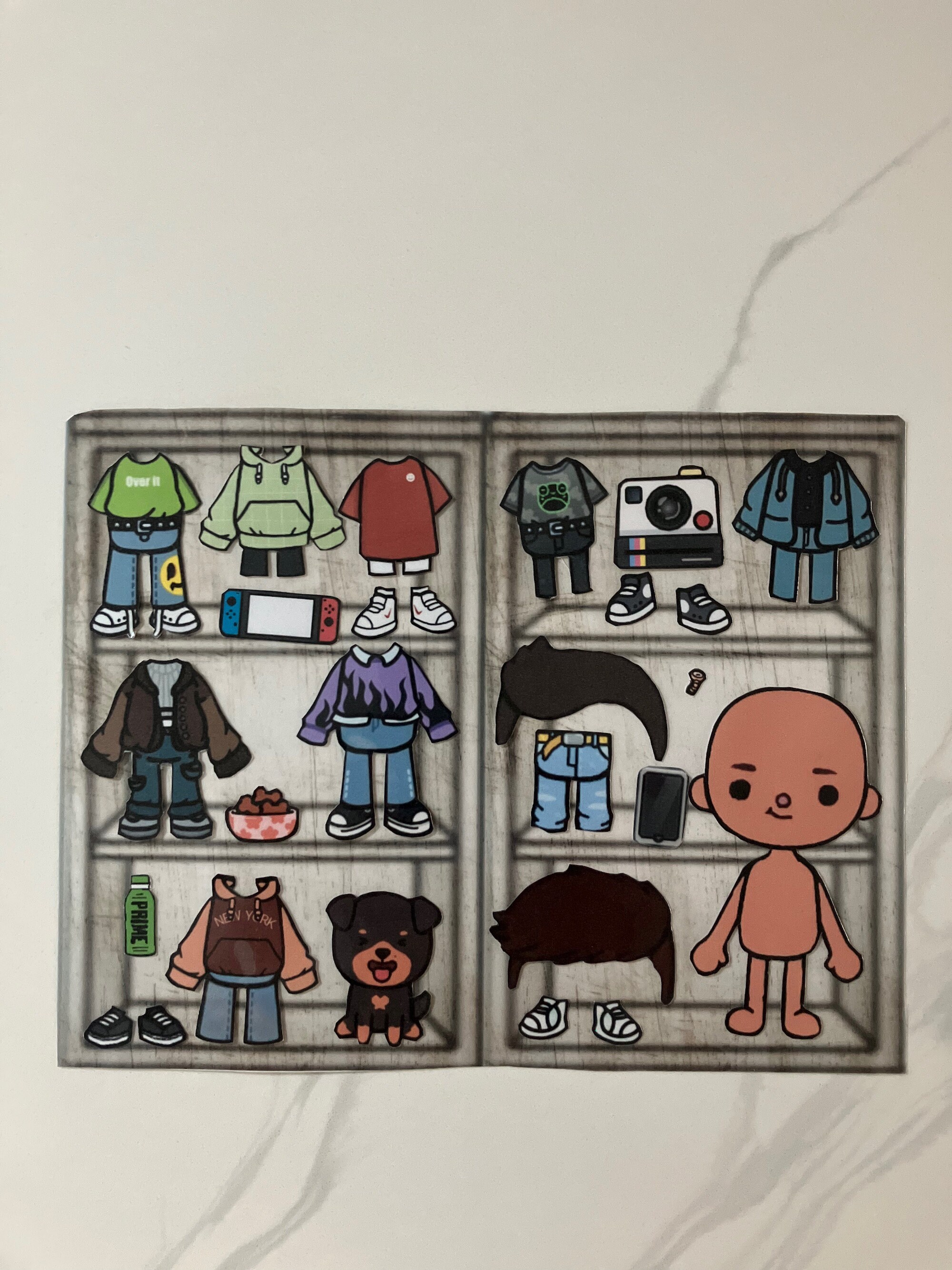 Toca Boca 2 Pages Paper Doll Boy 1 Clothes, Shoes, Hairs, Accessories