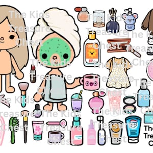 Toca Boca 3 pages paper " SPA , Beauty day " dolls, furniture, background, and accessories/ printable / downloadable / Kids Play