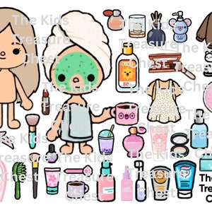 Toca Boca 3 pages paper " SPA , Beauty day " dolls, furniture, background, and accessories/ printable / downloadable / Kids Play