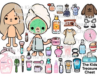 Inspired Toca Boca 3 pages paper &quot; SPA , Beauty day &quot; dolls, furniture, background, and accessories/ printable / downloadable / Kids Play