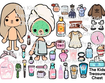 Toca Boca 3 pagina's papier "SPA, Beauty day" poppen, meubels, achtergrond en accessoires/afdrukbaar/downloadbaar/Kids Play