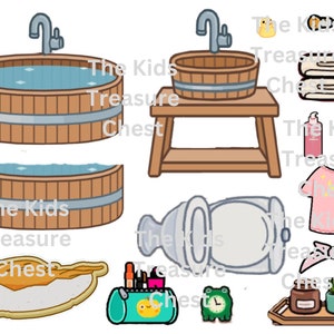 Toca Boca 3 pages paper " Bathroom 1 " furniture, background, and accessories " / printable / downloadable / Kids Play