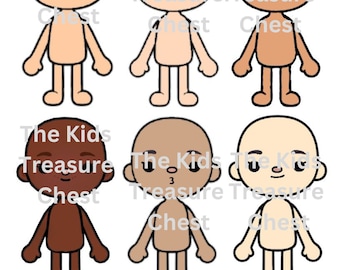 Toca Boca 2 pages paper " 6 Skin Tones and 6 hairs " 6 dolls and 6 Hairs / printable / downloadable / digital/ Kids Play