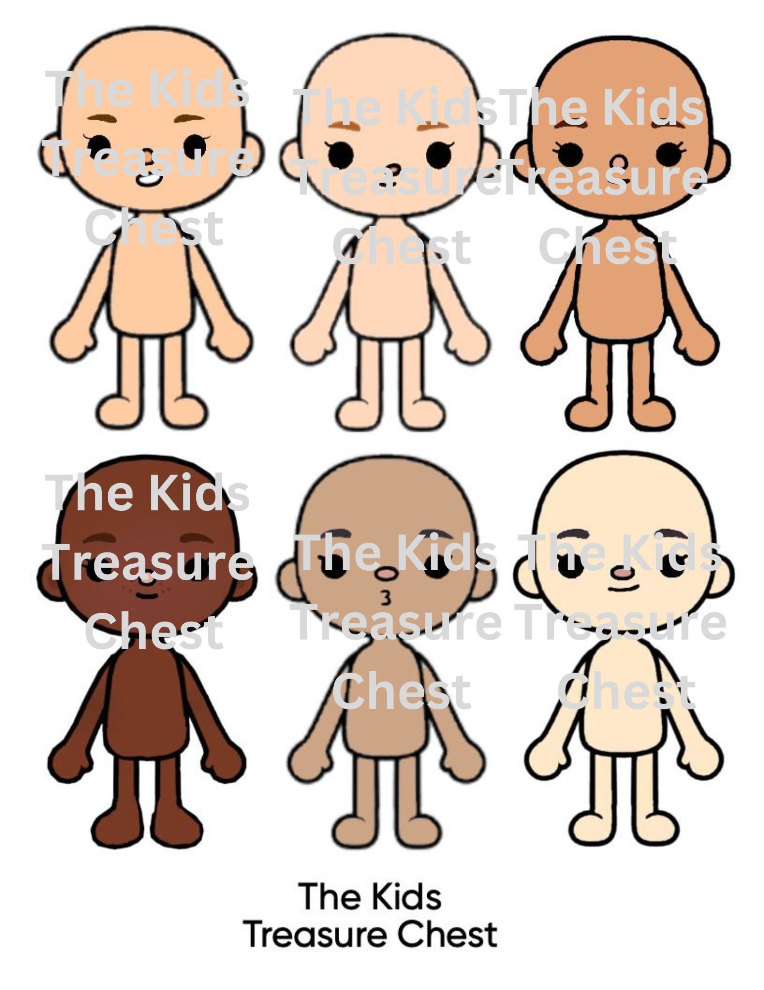 Toca Boca 3 Pages Paper 6 Skin Tones / School / Camp 6 Dolls Hair