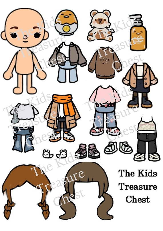 Uncolored Toca Boca Paper Doll With Clothes and Shoes / Quiet 