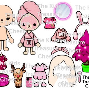 Inspired Toca Boca 1 page paper &quot; PINK xmas&quot; doll, clothes, shoes and accessories/ printable / downloadable / Kids Play