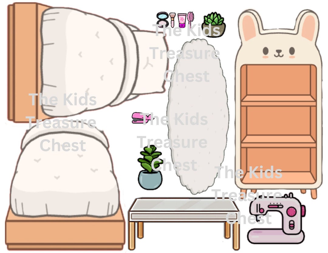 Inspired Toca Boca 2 Pages Paper Doll Bedroom 1 Furniture, Background