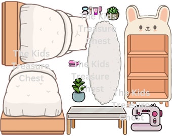 Toca Boca 2 pages paper doll " Bedroom 1" furniture, background, and accessories / printable / downloadable / Kids Play