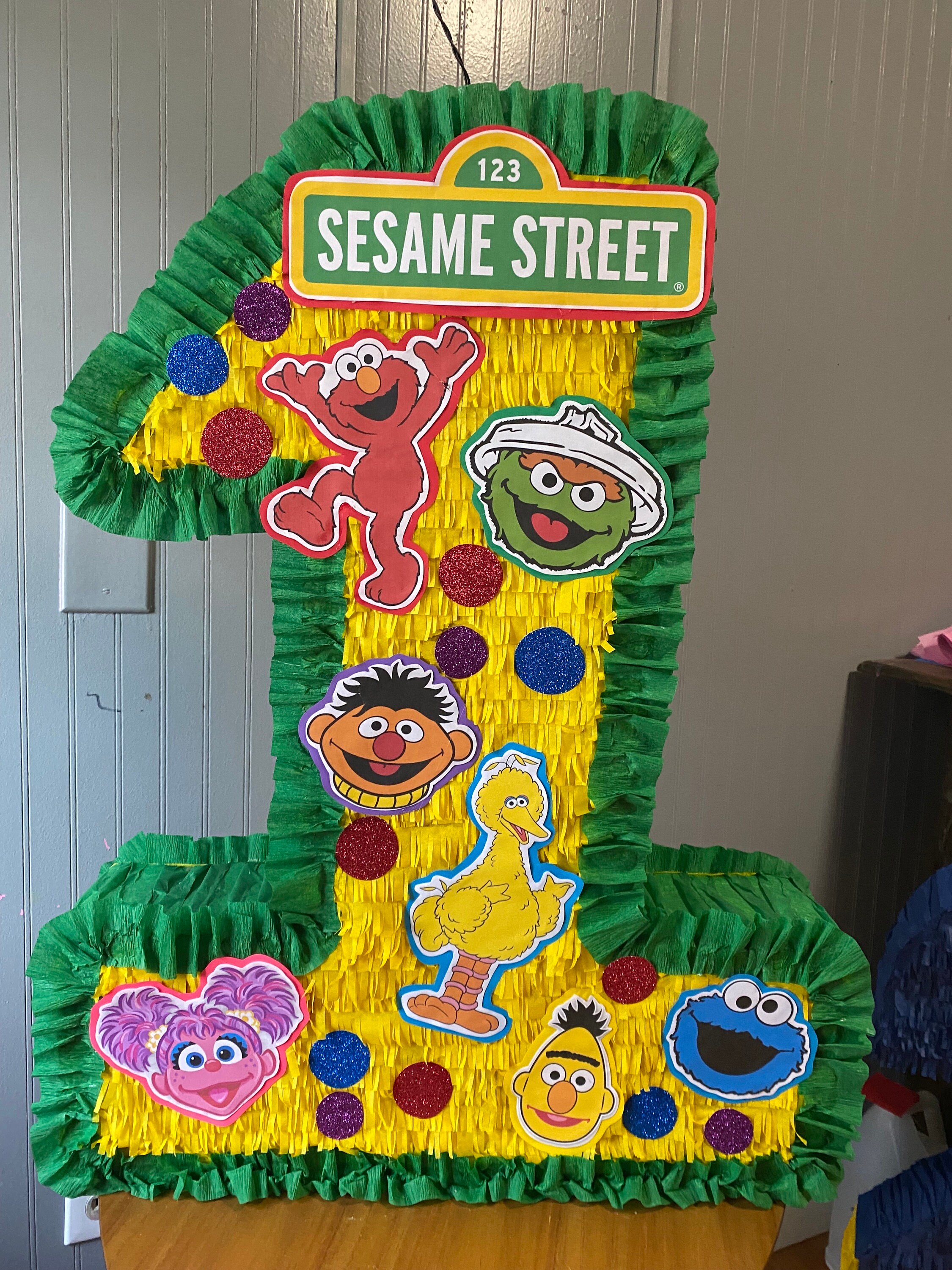 Sesame Street Elmo Cookie Monster inspired number piata