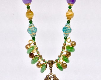 Ceremony Jade Amethyst Tigers Eye Beaded Crystal Necklace