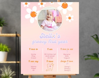 Groovy Primer Año Cumpleaños Cartel Primer Cumpleaños Hito Groovy Un Primer Cumpleaños Banner Cumpleaños Decoración 16x20 18x24 24x36 BP542