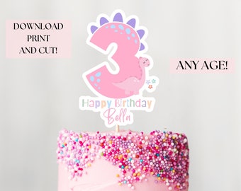 Dinosaur Birthday Cake Topper Dinosaur Three Rex Third Birthday Digital Cake Topper Printable Template Digital File Editable BP526
