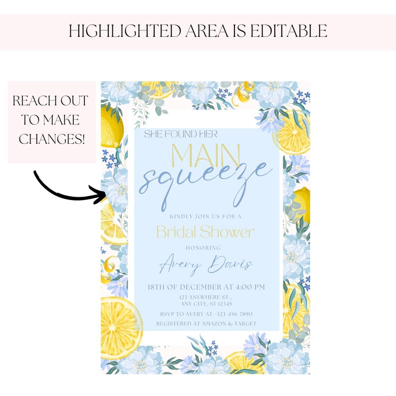 She Found Her Main Squeeze Bridal Shower Invitation Blue Lemon Bridal ...