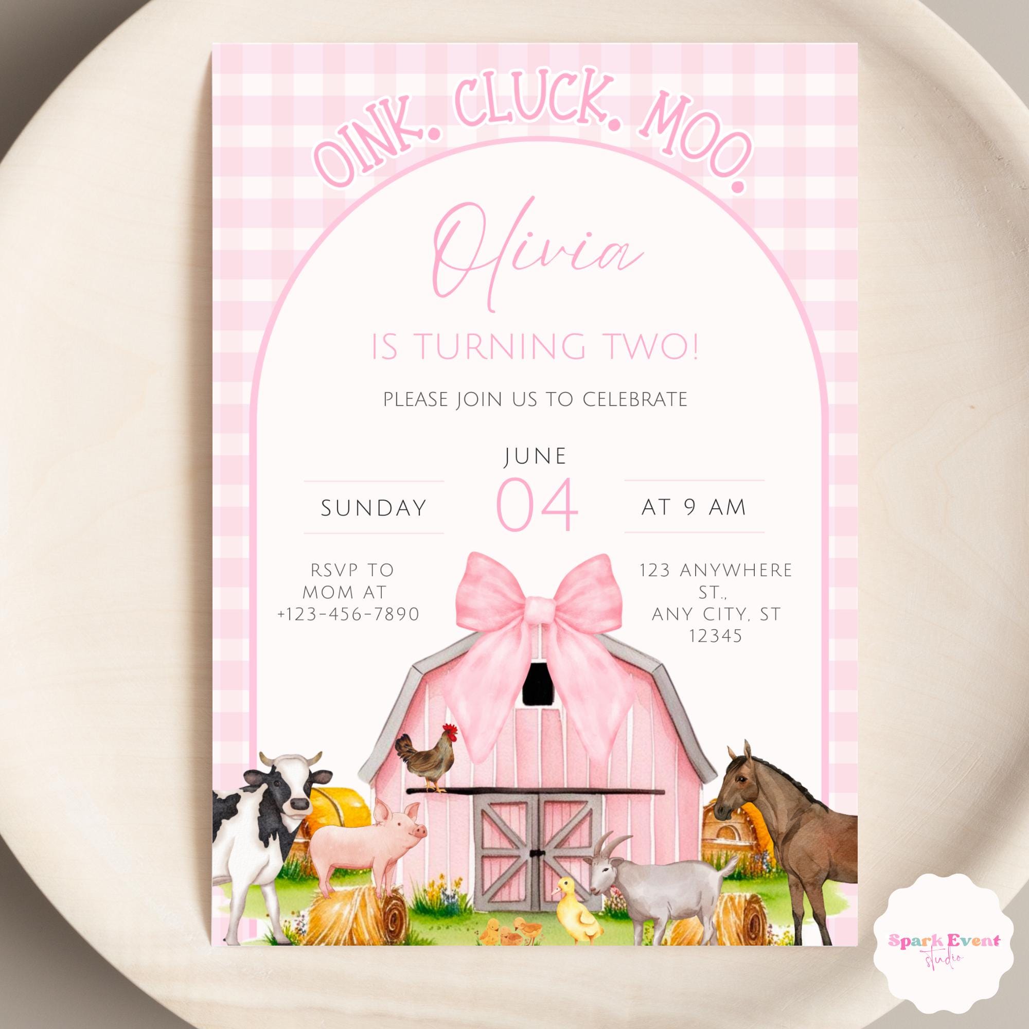 Editable Pink Farm Birthday Invitation Girl Farm Animals Party Pink ...