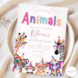 Editable Party Animals Birthday Invitation Rainbow Safari Party Wild Animal Birthday Invite Cheetah Leopard Print Theme Download PA1