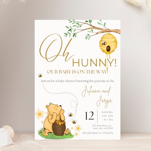 Classic Winnie the Pooh Baby Shower Invitation Little Hunny Invitation Neutral Shower Invite Oh Hunny Shower Editable Template BP544