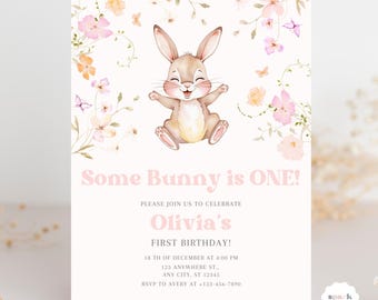 Floral Some Bunny Birthday Invitation Easter Bunny Party Invite Spring Birthday Template Editable Cute Flower Bunny Birthday Celebration